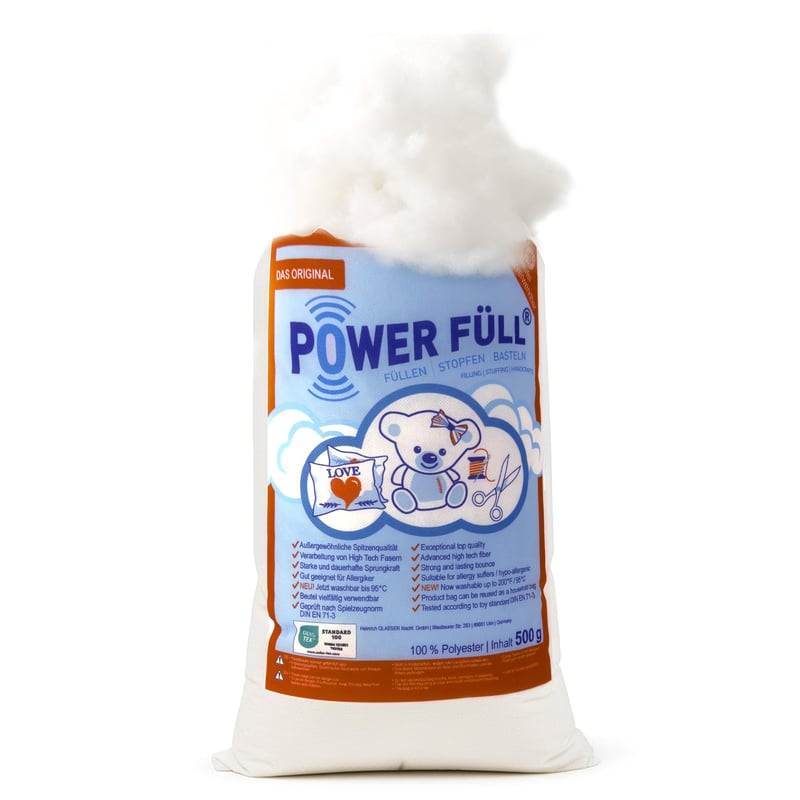 POWER FÜLL Töltővatta 1 kg Poliészter Töltet Párnákhoz, Plüssjátékokhoz és Ülőpárnákhoz, Játékbiztos, Öko-Tex Tanúsított, Mosható, Szárítógép-álló, Vákuumcsomagolt