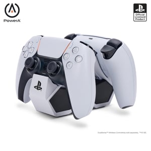 Nabíjacia stanica PowerA Dual Charging Station pre bezdrôtové ovládače PS5 DualSense, súčasné nabíjanie 2 ovládačov, sivo-čierna, Sony PlayStation