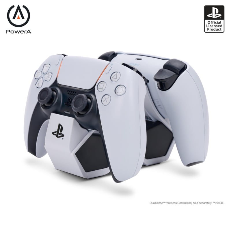 Nabíjacia stanica PowerA Dual Charging Station pre bezdrôtové ovládače PS5 DualSense, súčasné nabíjanie 2 ovládačov, sivo-čierna, Sony PlayStation