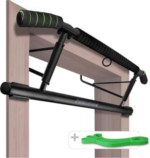 Bară de tracțiuni reglabilă pentru tocul ușii POWERFUL-X - negru/verde - 200 kg