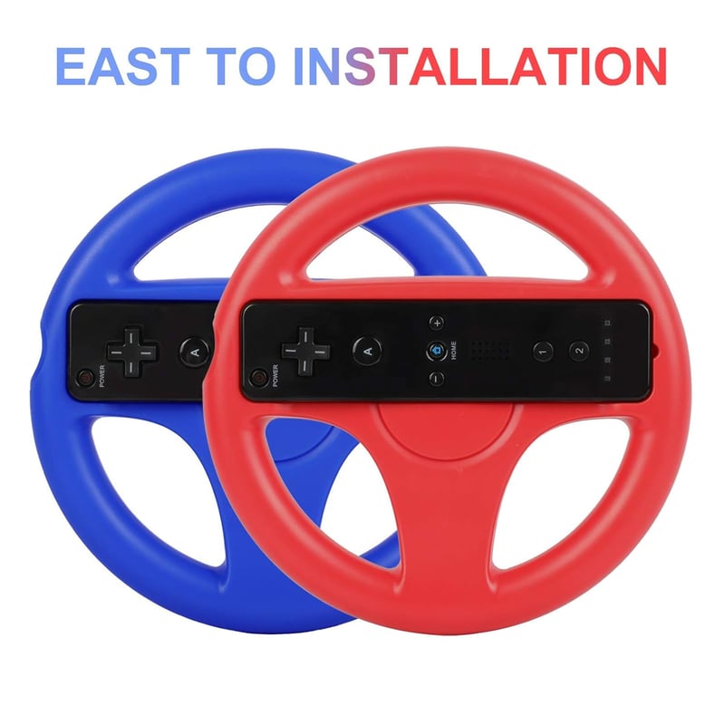 PowerLead Nintendo Wii kormány, 2 db versenykormány Mario Kart játékhoz, vezeték nélküli 360 fokos irányítás, piros/kék, ergonomikus kialakí