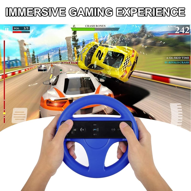 PowerLead Nintendo Wii kormány, 2 db versenykormány Mario Kart játékhoz, vezeték nélküli 360 fokos irányítás, piros/kék, ergonomikus kialakí