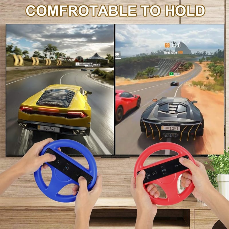 PowerLead Nintendo Wii kormány, 2 db versenykormány Mario Kart játékhoz, vezeték nélküli 360 fokos irányítás, piros/kék, ergonomikus kialakí