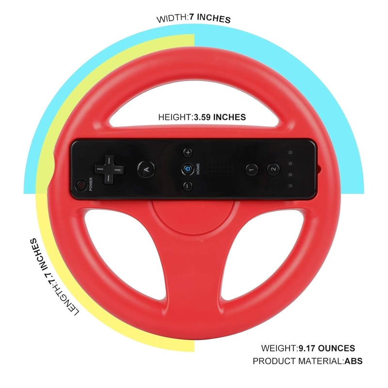 PowerLead Nintendo Wii kormány, 2 db versenykormány Mario Kart játékhoz, vezeték nélküli 360 fokos irányítás, piros/kék, ergonomikus kialakí