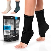 POWERLIX Protecție pentru gleznă 2 buc., Suport profesional pentru gleznă, Șosetă compresivă pentru fasciită plantară, artrită, dureri articulare, Negru, Mărimea M 1