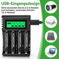 POWEROWL AA Ni-MH tölthető elem 2800 mAh + 4 csatornás USB töltő - 8 db 7