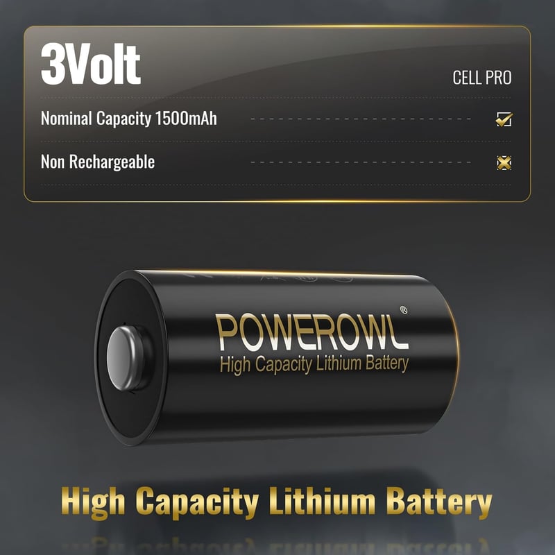 POWEROWL CR123A Lítium Elem 3V - 6 db-os Csomag, 1300 mAh Nagy Kapacitású Tartós Akkumulátor Kamerákhoz, Lámpákhoz, Riasztókhoz