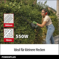 Elektrické nožnice na živý plot POWERPLUS POWEG40100, 550 W, s lištou 560 mm a rozstupom zubov 16 mm, záhradný strihač na kríky a živé ploty 4