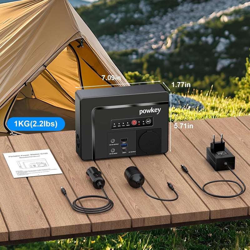 Powkey 26400 mAh hordozható erőmű 100W AC aljzattal és 65W USB-C töltéssel