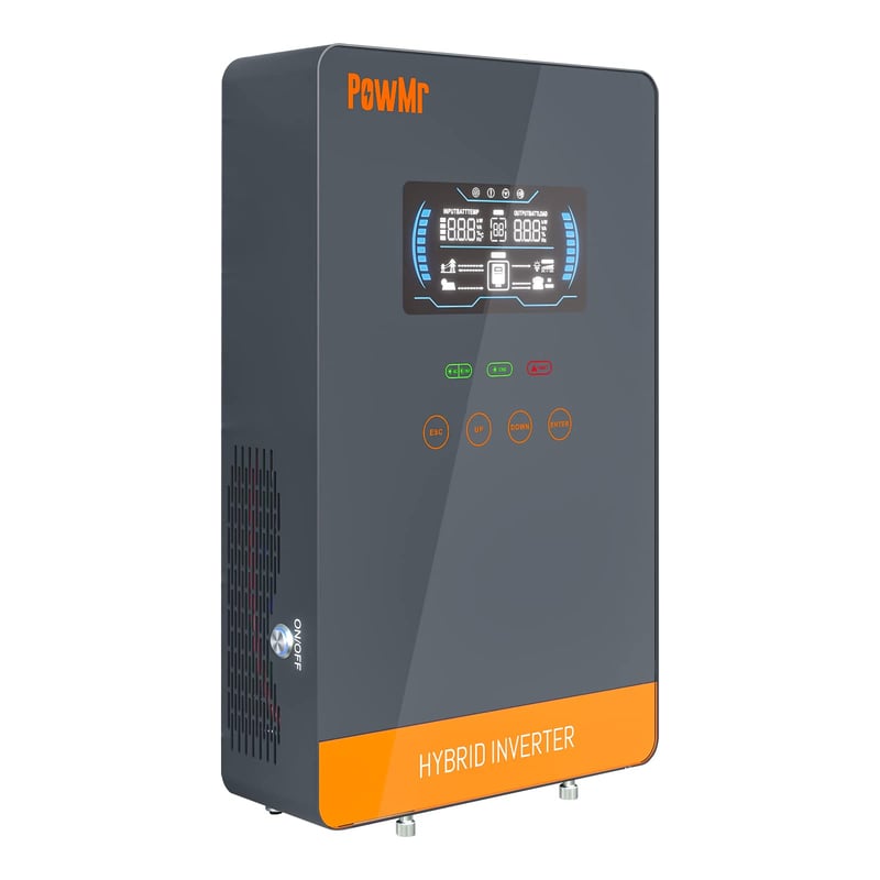 PowMr 6.5 kW Hibrid Inverter 48V-230V 130A MPPT Napelemes Töltésvezérlővel, 450V Max PV Bemenettel, Savas és Lítium Akkumulátorokhoz