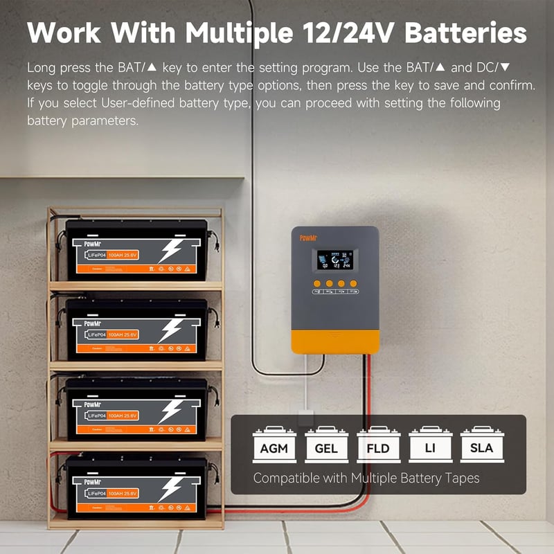 PowMr MPPT Napelem Töltésvezérlő 45A 12V/24V Autóhoz, Ólom-Sav és Lítium Akkumulátorokhoz, 80V Max PV Bemenet