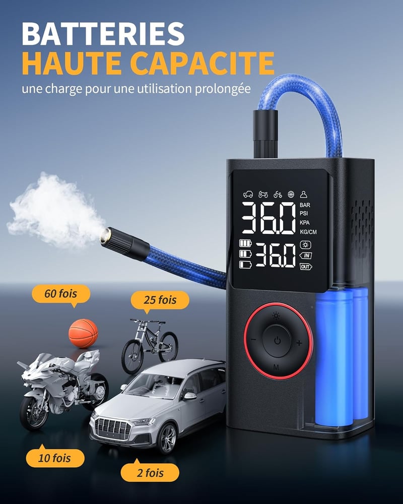 Powools Vezeték Nélküli Autó Gumiabroncs Pumpa 150 PSI LED Világítással