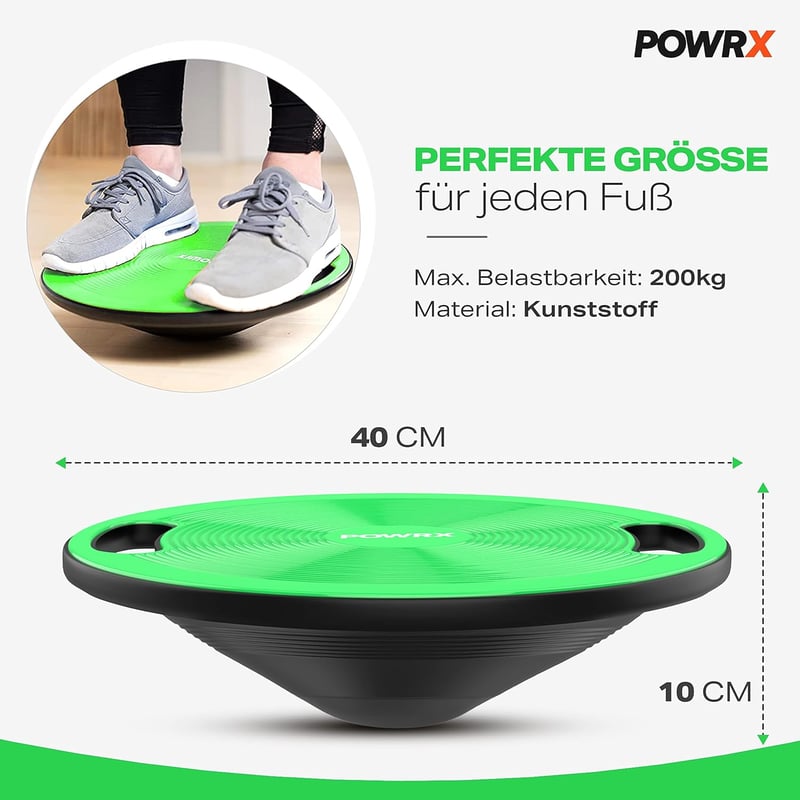 POWRX 40 cm-es egyensúlyozó tábla fogantyúval, zöld - terápiás balanszozó korong