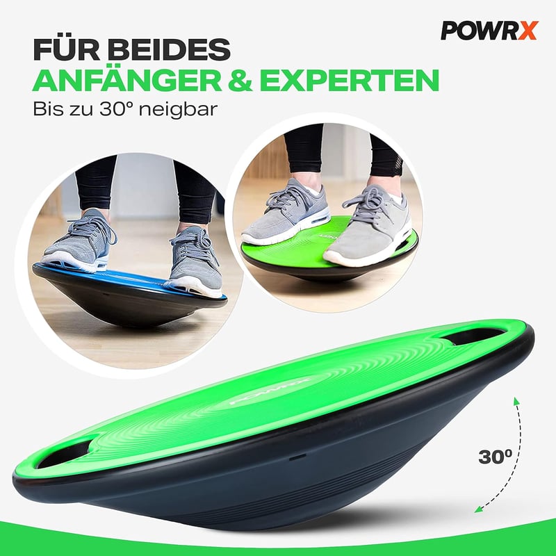 POWRX 40 cm-es egyensúlyozó tábla fogantyúval, zöld - terápiás balanszozó korong