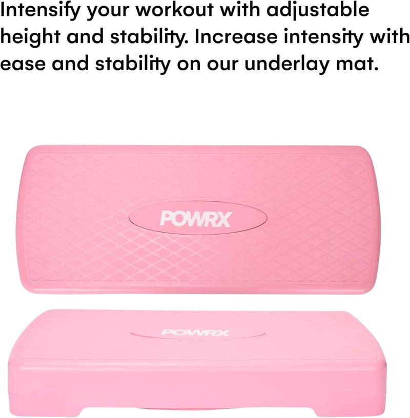POWRX Aerobik stepper állítható magasságú fitness stepdeszka csúszásgátló gumilappal otthoni edzéshez rózsaszín