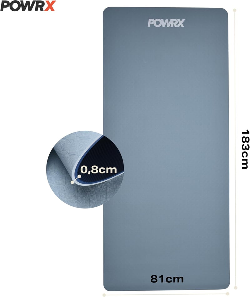 PowrX Extra széles jógaszőnyeg 183x81cm, csúszásmentes edzőpad kék
