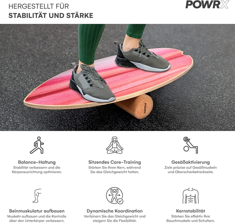 POWRX fa surf egyensúlyozó deszka görgőkkel, balance skateboard kerékkel a surfboard készségfejlesztéshez beltéri kültéri