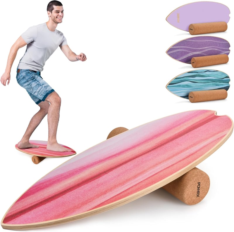 POWRX fa surf egyensúlyozó deszka görgőkkel, balance skateboard kerékkel a surfboard készségfejlesztéshez beltéri kültéri