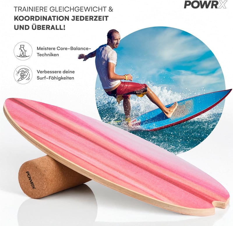 POWRX fa surf egyensúlyozó deszka görgőkkel, balance skateboard kerékkel a surfboard készségfejlesztéshez beltéri kültéri