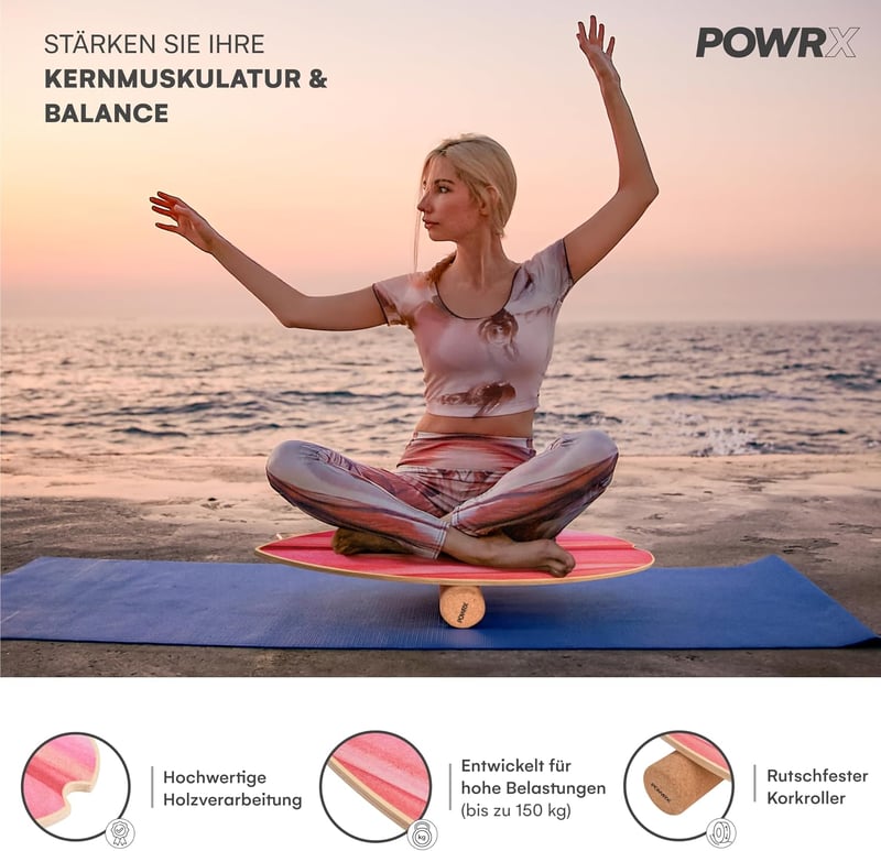 POWRX fa surf egyensúlyozó deszka görgőkkel, balance skateboard kerékkel a surfboard készségfejlesztéshez beltéri kültéri