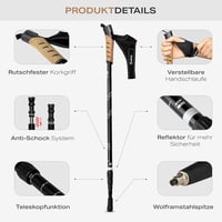POWRX Nordic walking bot 69-136 cm aluminium teleszkópos lengéscsillapítás könnyű 2