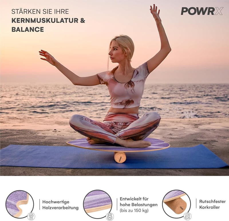 POWRX Surf Balance Board fa egyensúlyozó deszkasíkkal, koordinációs edzéshez