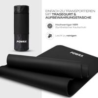 POWRX Tornaszőnyeg jóga és pilates gyakorlómat csúszásmentes fthalátmentes, 90 x 60 x 1.5 cm fekete hordpánttal táskával és gyakorlatplakátt 3