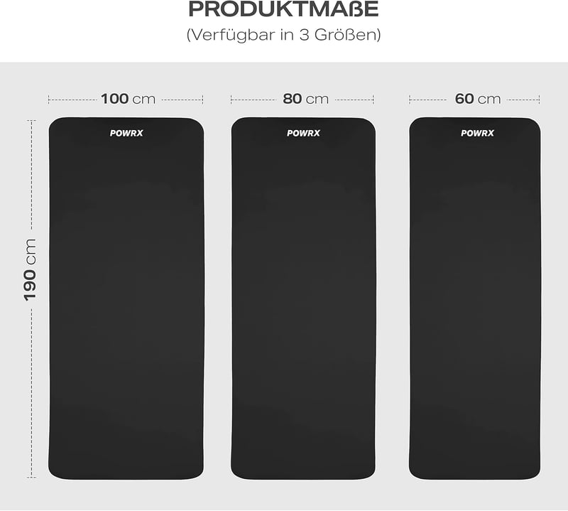 POWRX Tornaszőnyeg jóga és pilates gyakorlómat csúszásmentes fthalátmentes, 90 x 60 x 1.5 cm fekete hordpánttal táskával és gyakorlatplakátt