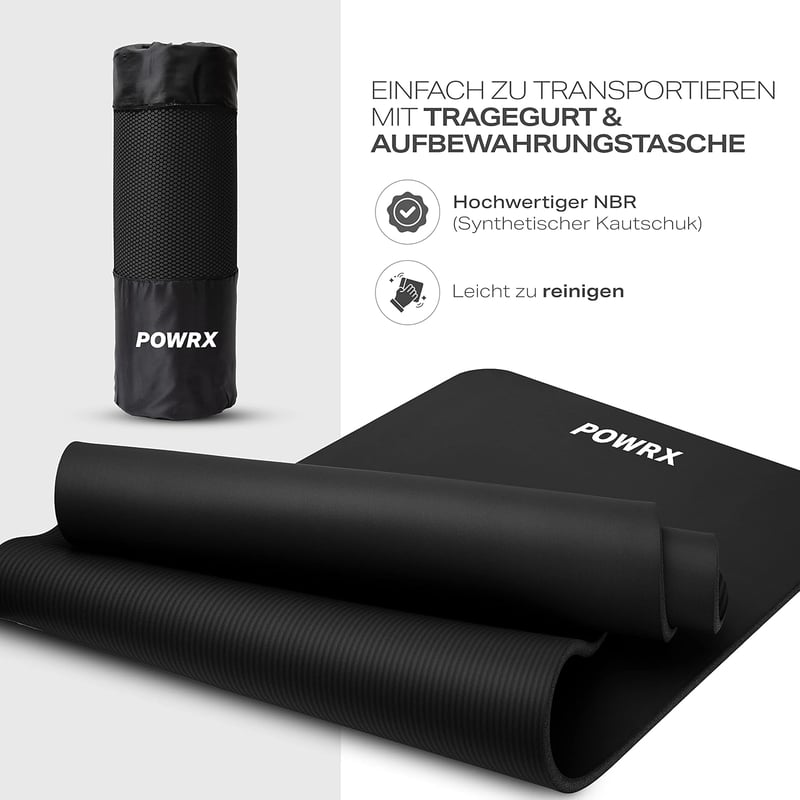 POWRX Tornaszőnyeg Yoga Pilates Fitness Mat 90x60cm Hordszíjjal Fekete