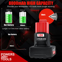 Acumulator de schimb Li-ion POWTREE 12V 8,0Ah pentru dispozitive Milwaukee M12 XC – 48-11-2401 48-11-2402 48-11-2411 48-11-2420 48-11-2440 2