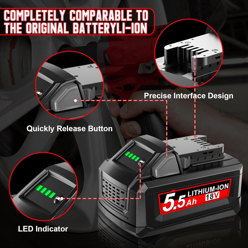 Powtree 2x 18V 5.5Ah Milwaukee M18 Akkumulátor Csere Kompatibilis