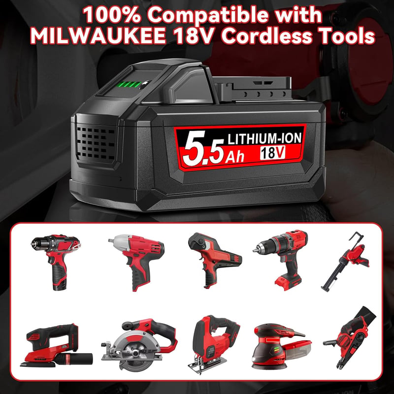 Powtree 2x 18V 5.5Ah Milwaukee M18 Akkumulátor Csere Kompatibilis