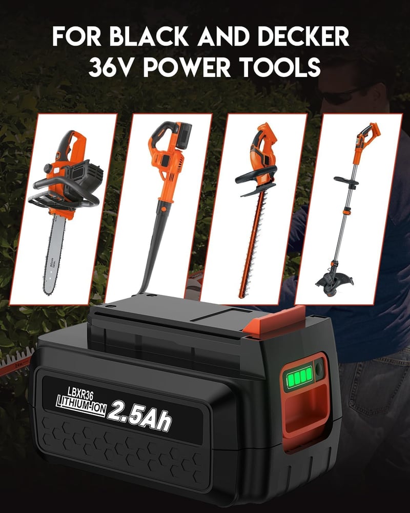 Powtree 36V 2500mAh akkumulátor Black and Decker szerszámokhoz LBXR36