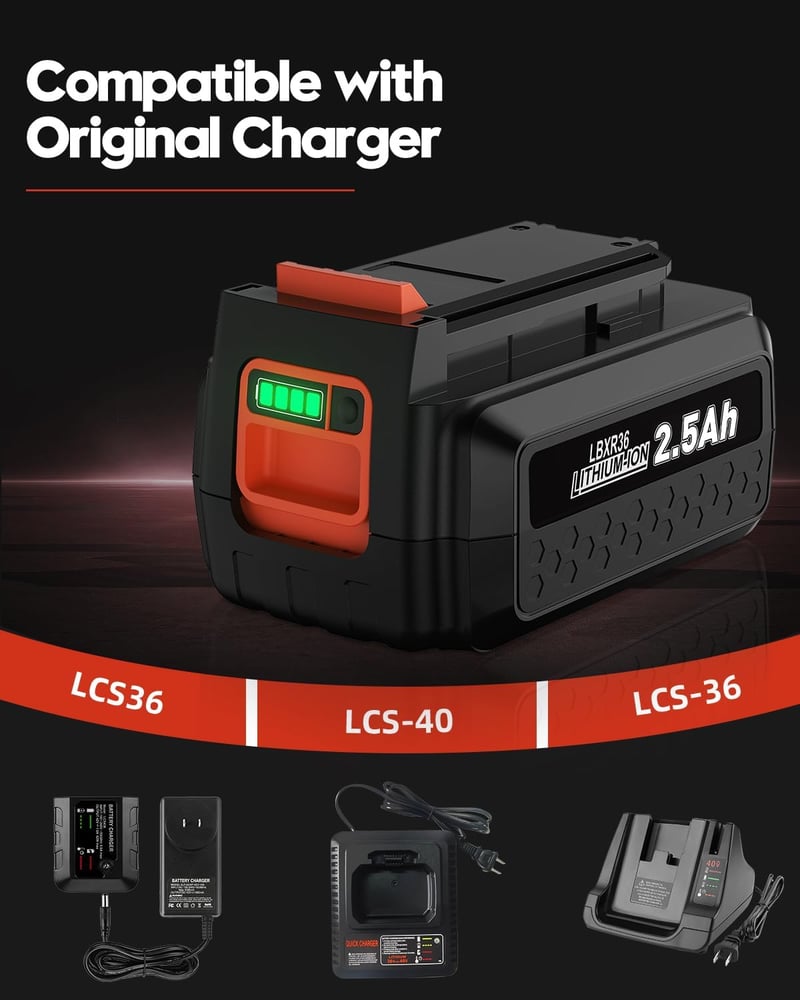 Powtree 36V 2500mAh akkumulátor Black and Decker szerszámokhoz LBXR36