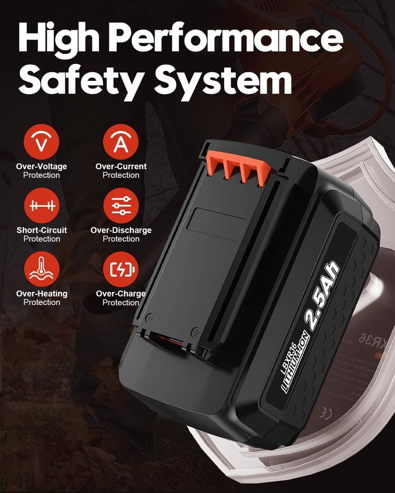 Powtree 36V 2500mAh akkumulátor Black and Decker szerszámokhoz LBXR36