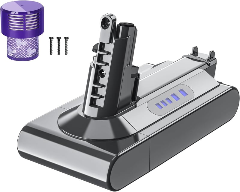 Powtree 6.0Ah Pótakkumulátor Dyson V10 Porszívókhoz - Kompatibilis Animal, Absolute, Motörhead, Fluffy modellekkel - Szűrővel és csavarokkal