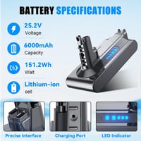 Powtree 6000mAh Pótakkumulátor Dyson V10 Porszívóhoz - Kompatibilis Animal, Absolute, Motörhead, Fluffy Modellekkel - 25.2V Li-ion + Szűrő é 2