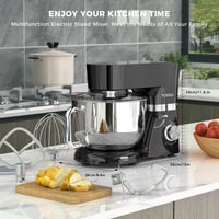 POWWA Konyhai Robotgép 5,5L 1500W Dagasztógép 6+1 Sebességfokozat Habverő Dagasztóhorog Fekete Multifunkciós Mixer 6