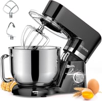 POWWA Konyhai Robotgép 5,5L 1500W Dagasztógép 6+1 Sebességfokozat Habverő Dagasztóhorog Fekete Multifunkciós Mixer 1