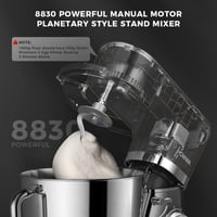 POWWA Konyhai Robotgép 5,5L 1500W Dagasztógép 6+1 Sebességfokozat Habverő Dagasztóhorog Fekete Multifunkciós Mixer 4