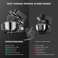 POWWA Konyhai Robotgép 5,5L 1500W Dagasztógép 6+1 Sebességfokozat Habverő Dagasztóhorog Fekete Multifunkciós Mixer 2