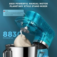 POWWA Konyhai Robotgép 6,2L 1500W 7 Sebességes Dagasztógép Habverővel Kék Színben Sütéshez Tortákhoz 4