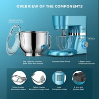 POWWA Konyhai Robotgép 6,2L 1500W 7 Sebességes Dagasztógép Habverővel Kék Színben Sütéshez Tortákhoz 5