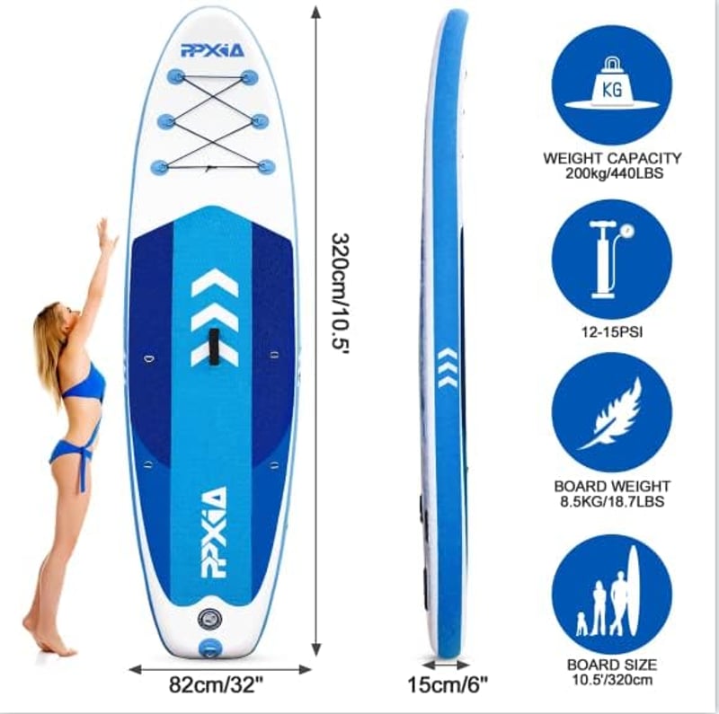 PPXIA Felfújható SUP Deszka 320cm Stabil Paddleboard Teljes Felszereléssel - Blue 320 cm