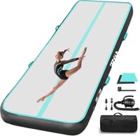 PPXIA Felfújható Tornaszőnyeg 400x100x20cm Pumpával - Taekwondo, Jóga, Fitness Edzőmatrac PVC Anyagból, Menta Zöld/Fekete 1