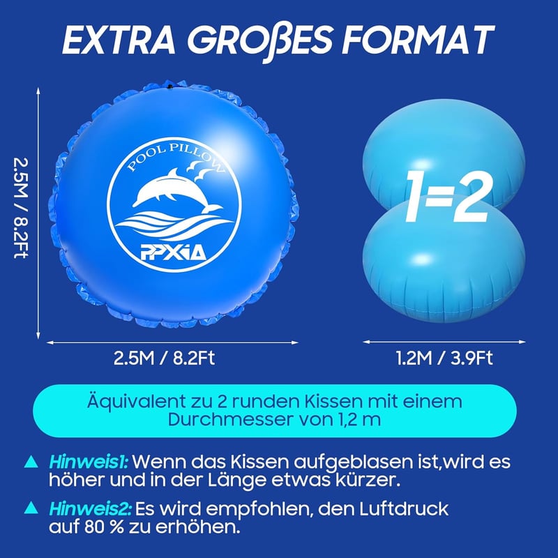 PPXIA Téli Medence Párna 2.5m Kerek XXL Légpárna Dupla Szelep -25°C