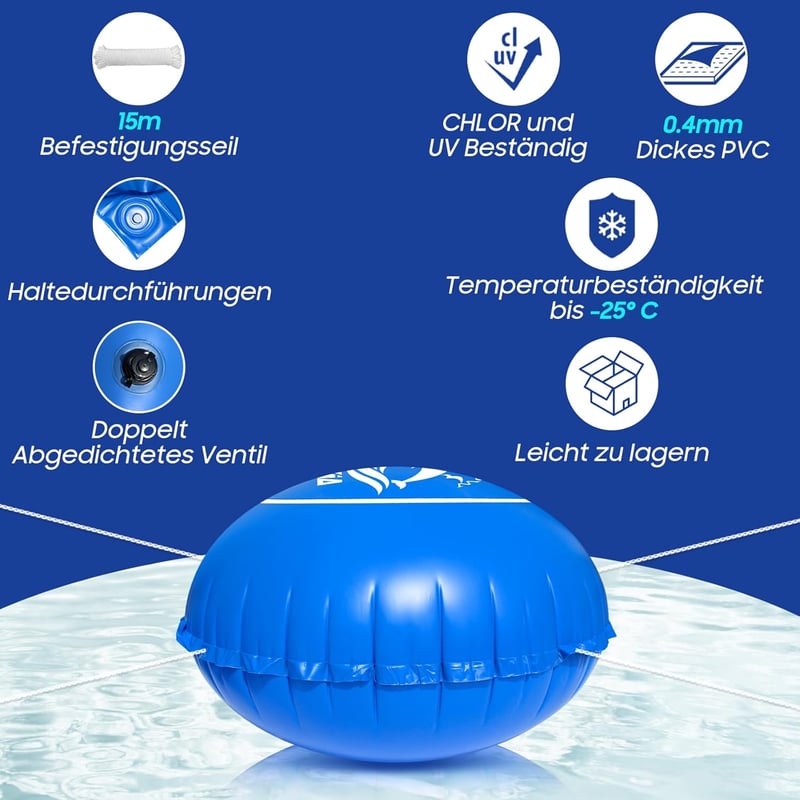 PPXIA Téli Medence Párna 2.5m Kerek XXL Légpárna Dupla Szelep -25°C