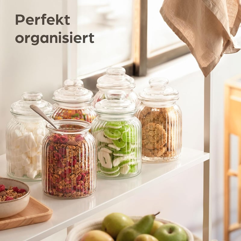 Praknu 6 darabos üveg tárolóedény szett 1000ml légmentes zárással