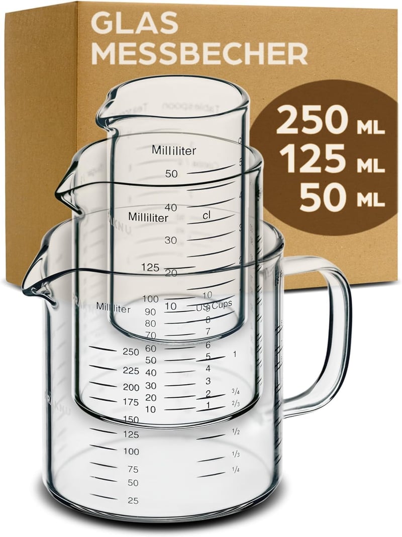 Praknu Üveg Mérőpohár Szett 50ml 125ml 250ml Mikrózható Hőálló