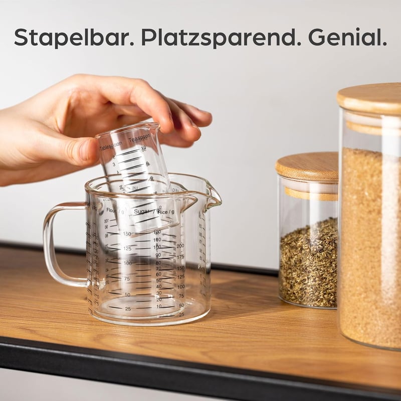 Praknu Üveg Mérőpohár Szett 50ml 125ml 250ml Mikrózható Hőálló